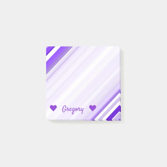 Custom Name + Purple and White Striped Pattern Post-it Notes (Front)