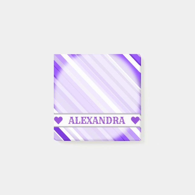 Custom Name - Purple and White Striped Pattern Post-it Notes (Front)