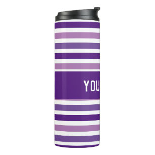 Custom Name Purple and White Stripes Thermal Tumbler