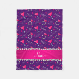 Custom name purple bachelorette cocktails rings fleece blanket