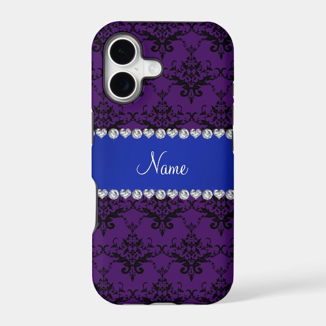 Custom name Purple black damask blue stripe (Back)