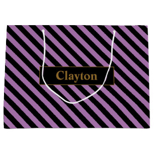 Custom Name Purple/Black Stripes Large Gift Bag