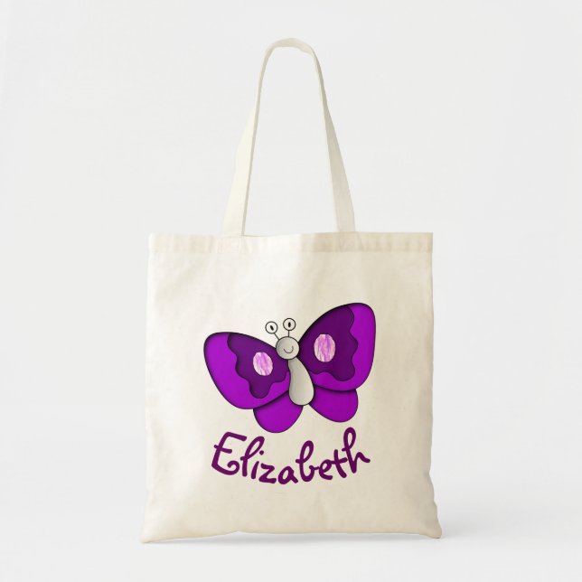 Custom Name Purple Butterfly Tote Bag (Front)