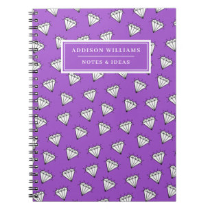 Custom Name Purple Diamond Gem Pattern Notebook