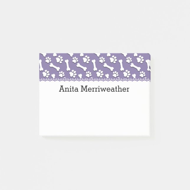 Custom Name Purple Dog Bones and Paws V03 Post-it Notes (Front)