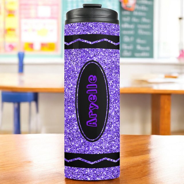 Custom Name Purple Glitter Crayon Thermal Tumbler (Creator Uploaded)