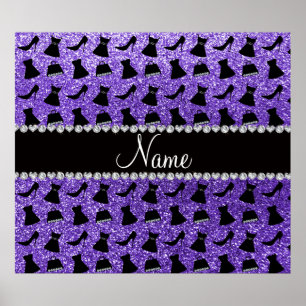 Custom name purple glitter high heels dress purse poster