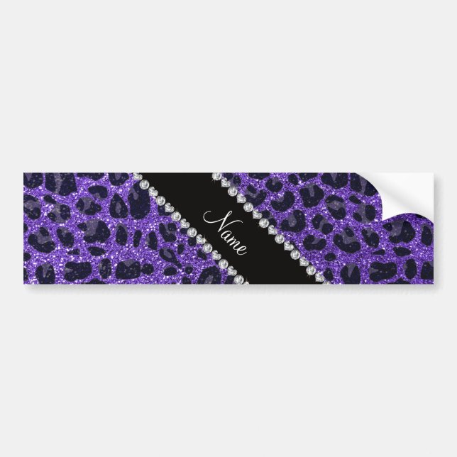 Custom name purple glitter leopard spots bumper sticker (Front)
