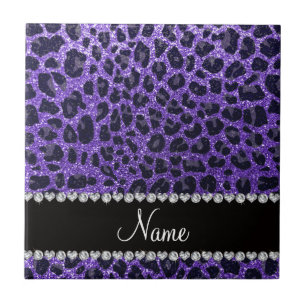 Custom name purple glitter leopard spots ceramic tile