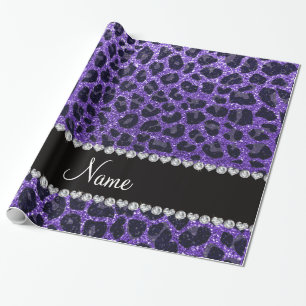 Custom name purple glitter leopard spots wrapping paper