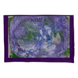Custom Name Purple Green Abstract Painted Pillowcase