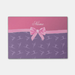 Custom name purple gymnastics pink bow post-it notes