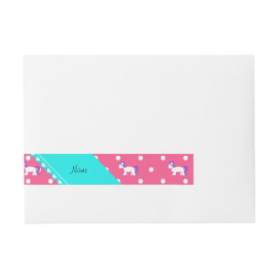 Custom name purple hair unicorn pink tiny dots wraparound address label