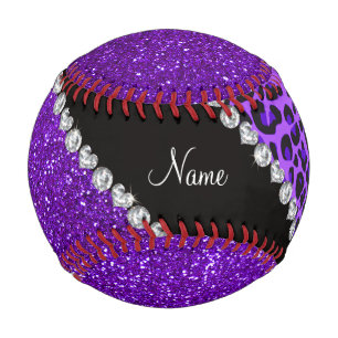 Custom name purple leopard indigo purple glitter baseball
