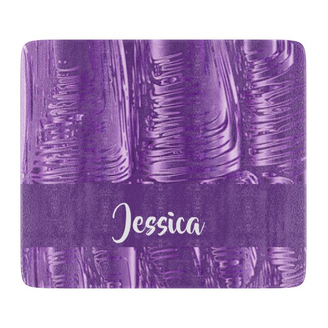 Custom name purple melting stone on cutting board (Front)