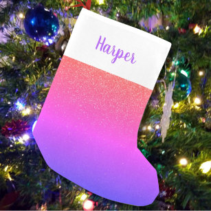 Custom Name Purple Pink Glitter Small Christmas Stocking