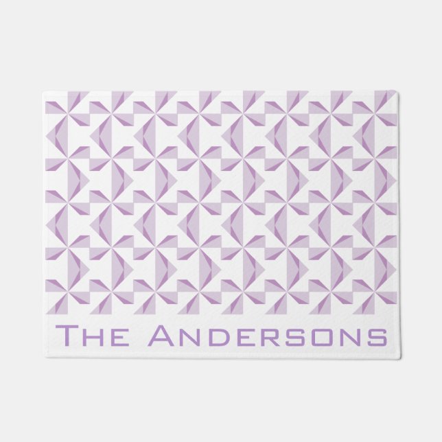 Custom Name Purple Pinwheels Doormat (Front)