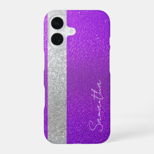 Custom Name Purple & Silver Glitter iPhone 16 Case