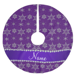 Custom name purple silver snowflakes purple stripe brushed polyester tree skirt