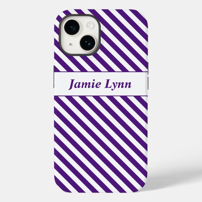 Custom Name Purple/White Stripes Case-Mate iPhone Case (Back)
