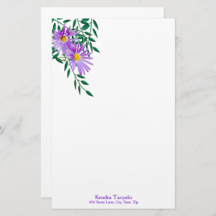 Custom Name Purple Wildflower Corner Borders Stationery