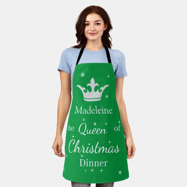 Custom Name Queen of Christmas Dinner Apron (Worn)