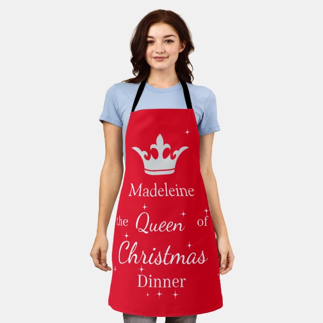 Custom Name Queen of Christmas Dinner Apron (Worn)