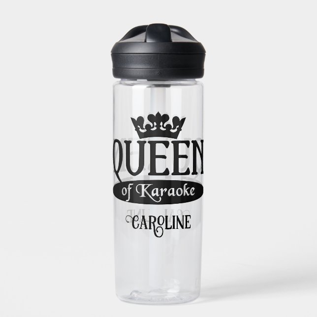 Custom Name Queen of Karaoke Water Bottle (Front)