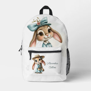 Custom Name Rabbit in a blue dress Printed Backpack
