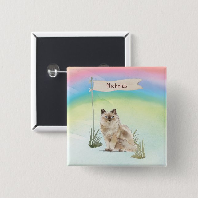 Custom Name Ragdoll Cat Pet 15 Cm Square Badge (Front & Back)