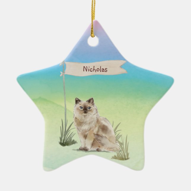 Custom Name Ragdoll Cat Pet Ceramic Ornament (Front)