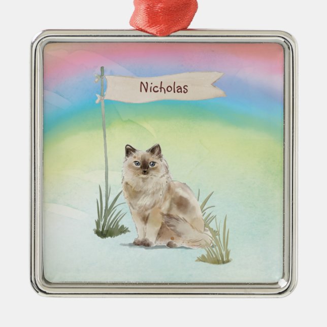 Custom Name Ragdoll Cat Pet Metal Ornament (Front)