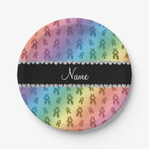 Custom name rainbow ballet shoes paper plate