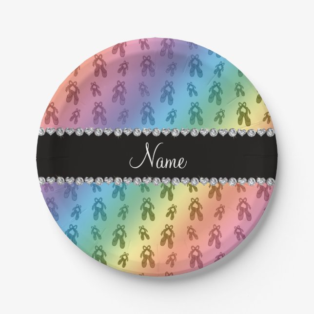 Custom name rainbow ballet shoes paper plate (Front)