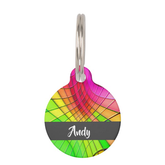 Custom name rainbow blocks pet tag (Front)