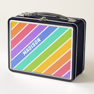 Custom Name Rainbow Colors Metal Lunch Box