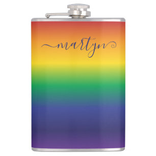 Custom Name Rainbow Colour Stripes Hip Flask