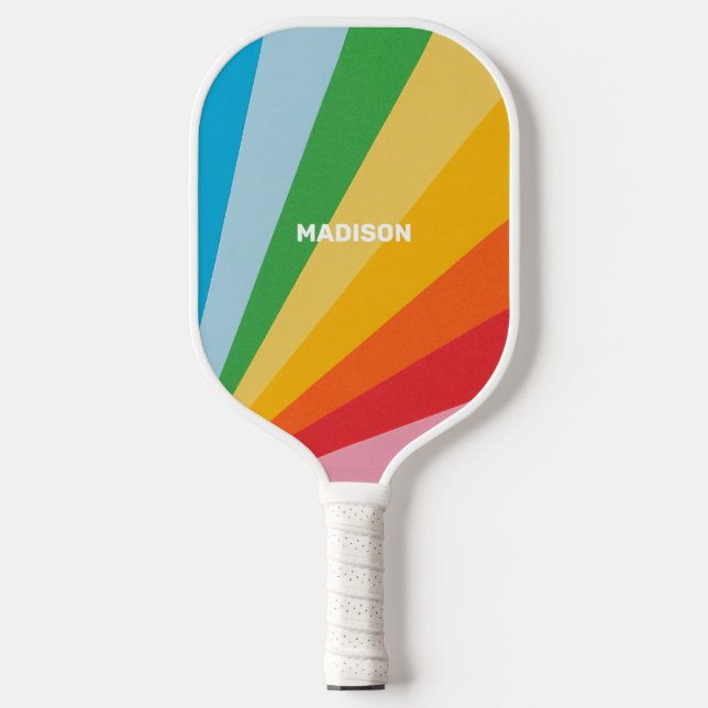 Custom Name Rainbow Colours Pickleball Paddle (Front)