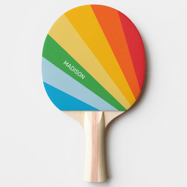 Custom Name Rainbow Colours Ping Pong Paddle (Front)