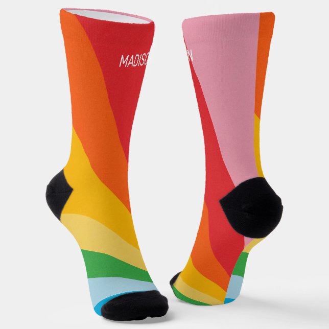 Custom Name Rainbow Colours Socks (Angled)