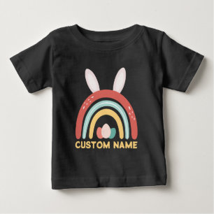 Custom Name Rainbow Egg Bunny Ear Cute Easter Baby T-Shirt