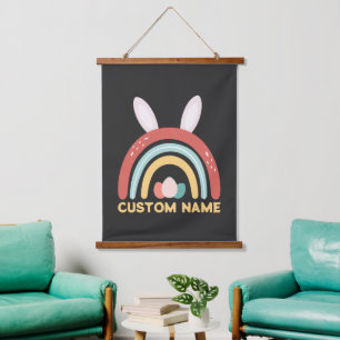Custom Name Rainbow Egg Bunny Ear Cute Easter Hanging Tapestry