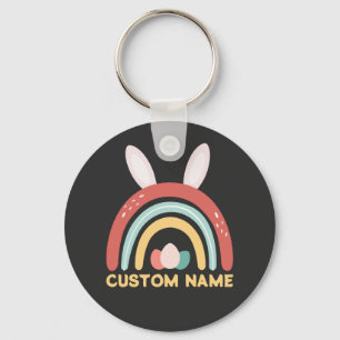Custom Name Rainbow Egg Bunny Ear Cute Easter Key Ring