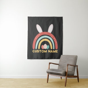 Custom Name Rainbow Egg Bunny Ear Cute Easter Tapestry