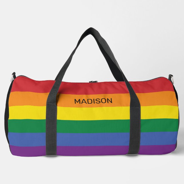 Custom Name Rainbow Flag Duffle Bag (Front)