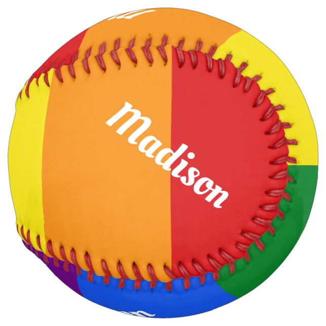 Custom name Rainbow Flag softball (Back Left)