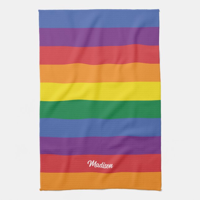 Custom Name Rainbow Flag Tea Towel (Vertical)