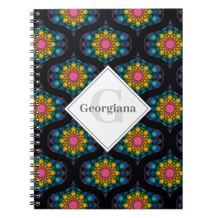 Custom Name Rainbow Floral Fountain Mid Mod Ogee Notebook