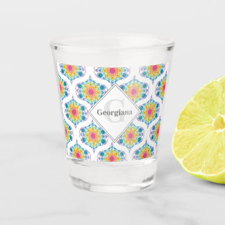 Custom Name Rainbow Floral Mandala Retro Ogee Shot Glass