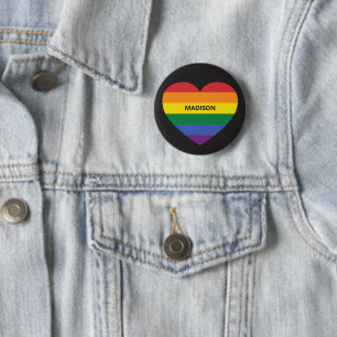 Custom Name Rainbow Heart 6 Cm Round Badge